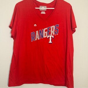 Majestic TEXAS RANGERS Glitter T Shirt, Plus Size 2XL, MLB, Bling Sparkle V Neck